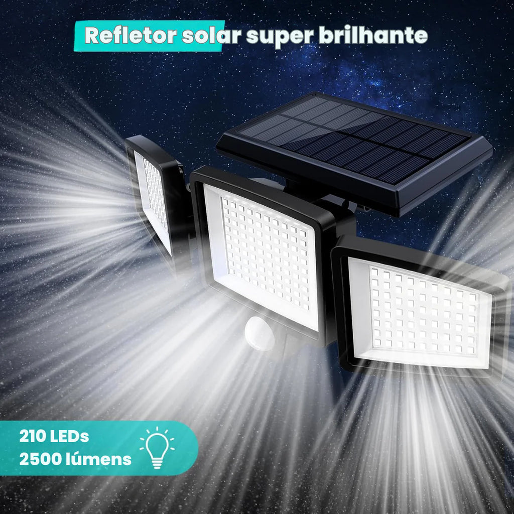Refletor Solar 2500 lm 3 Cabeças c/ Sensor e Controle